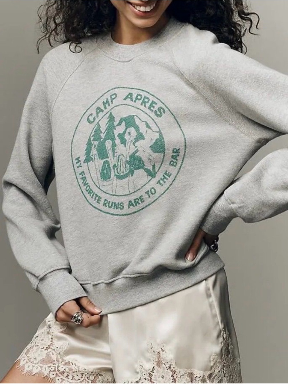 NWT $275 RE/DONE Classic Camp Apres Crewneck Sweatshirt Heather Grey